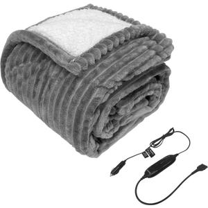 Elantrip Wool Car Heated Blanket, 12 Volt, 70 Degree Cutoff, for Trucks, Cars, SUVs, Machine Washable Car Heated Travel Blanket, Great for Camping, with Temperature Control, 4055in(Gray)