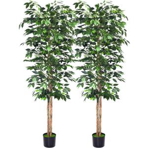 6Ft Artificial Ficus Trees with Silk Leaves Fake Moss and Sturdy Nursery Pot, Fake Plants for Office Home Decor (6Ft -2Packs)
