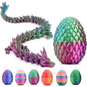 2 x 3D Printed Dragon,Mystery Easter Crystal 3D Dragon Egg,Dragon Eggs with Dragon Inside,3D Printed Animals Fidget Desk Decor (Yellow Green, 12.5in)