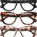 Reading Glasses for Women Men Square Oval Readers with Spring Hinge Anti UV Glare (Black/Demi White/Demi Brown-clear Lens)