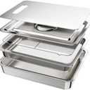 5-Piece Grill Carry System, Large Stainless Steel Grill Prep Trays with Oil Drain Rack, Marinade Container with Lid, Nested Storage, Grilling Prep and Serve Trays, Ideal for Outdoor Grilling