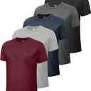 5 Pack Workout Shirts for Men-Quick Dry Black Gym Moisture Wicking Short Sleeve T-Shirts for Running Athletic Casual (Large, 1-heather Black/Dark Grey/Navy/Light Grey/Wine)