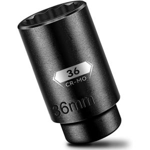 BLACKROBOT 36 mm 12-Point Deep Impact Socket, 1/2 Inch Drive, Metric, Black Manganese Phosphate Coating