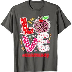 Love Lunch Lady Heart Valentine's Day Cafeteria Worker T-Shirt, 3XL, Grey