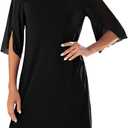 Actcat Women's Casual Loose 3/4 Sleeve Stretch Mesh Wedding Guest Dress Scoop Neck Cocktail Party Formal Dresses (Black, XL)