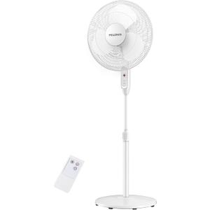 PELONIS 16'' Pedestal Fan for Bedoom with Remote, Upgraded, Standing Fan with 7-Hour Timer, 90 Oscillation, 3-Speeds, Adjustable Height, Electric Cooling Fans for Living Room and Office