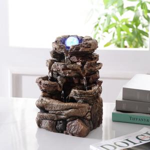 Indoor Fountain Waterfall Tabletop Rockery with Glass Ball Natural Imitation Home Decor Color Changing LED Lights23064
