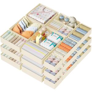 DIMJ Drawer Organizer Clothes Storage - 18 Pack Baby Dresser Organizer for Nursery, Foldable Closet Drawer Organizer Bins for Bedroom Organization, Fabric Storage Dividers for Socks, Underwears, Bras