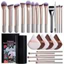 BS-MALL 21 Pcs Professional makeup brush set with foundation brush for liquid Makeup, eyeshadow Brush, concealer brush - Includes 6 Triangle Puffs & case for Even, Multi-purpose application (Golden)