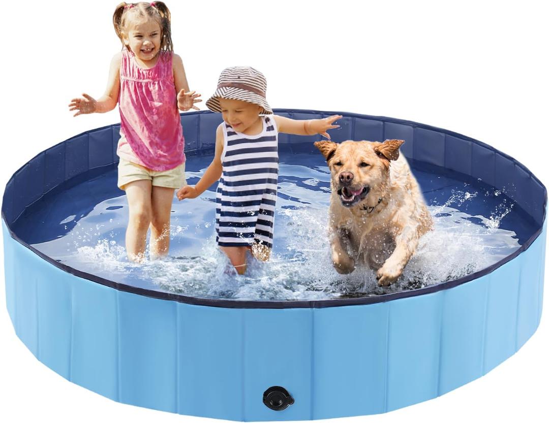 Eooqi Foldable Dog Pool, Portable Pet Bath Tub and Kiddie Swimming Pool, Collapsible Bathtub for Puppies, Small, Medium and Large Dogs, Cats and Kids, 55 x 12 in, Blue