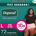 Depend Fresh Protection Adult Diapers, Incontinence & Postpartum Bladder Leak Underwear for Women, Disposable, Maximum, Large, Blush, 72 Count (2 Packs of 36), 