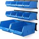 Wallmaster Wall Mounted Storage Bins, Wall Storage Bins Parts Rack 10 Bins&3 Rails Wall Mount Tool Organizer Hardware Storage Organizer (Blue)