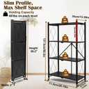 4 Tier Foldable Storage Shelf with Wheels No Assembly Metal Rack, 50.2 x 28.15 x 15.55 inches
