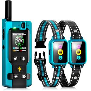 Dog Shock Collar for 2 Dogs 4200FT: Innovative Step Counter & Smart Color Screen Dog Training Collar with Remote 5 Modes, IP67 Waterproof Rechargeable Ecollars for Large Medium Small Dogs (Blue)