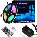 SUPERNIGHT LED Strip Lights, RGB Color Changing 16.4Ft SMD5050 LEDs Flexible Light Strip Rope Lighting Kit with 44 Key Remote Controller and 12V Power Supply for Bedroom TV Backlight Christmas