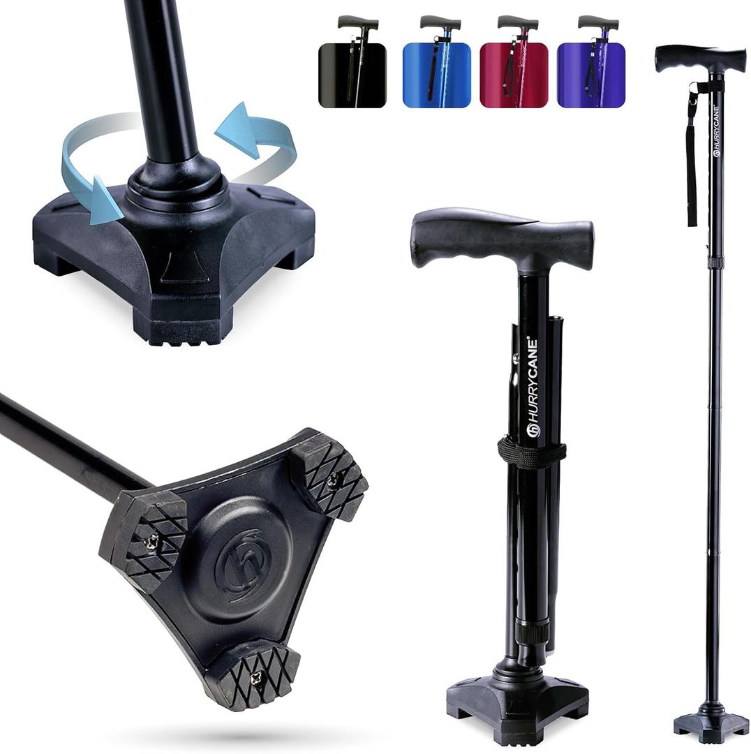 HurryCane HCANE-BK-C2 Freedom Edition Foldable Walking Cane with T Handle, Original Black