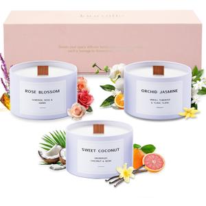 Luxury Candle Gift Set for Women  Luxury Candle Box with 3 Scented Soy Candles in Pink Box  Mother's Day, Birthday & Housewarming Gift