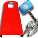 Lobcssud Children's Hero Character Toys Hammers and LED Light Mask Cape Children's RolePlaying Costumes Gifts for Children