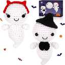 2 x Crochet Starter Kit for Beginners, Crochet Starter Kit with Step-by-Step Video Tutorials,Crochet Kits for Adults Kids,2 Pack Halloween Ghosts (40%+ Yarn)