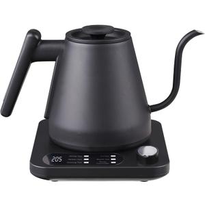Gooseneck Electric Kettle, Variable Temp Control with 5 Presets & 5F Adjustments, 1200W Rapid Boil, 2H Keep Warm, Real-Time Temp Display, Precise Pouring, Coffee & Tea Kettle, Stainless Steel, Black