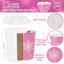 100 Pcs 12 Oz Pink Christmas Coffee Cups with Lids Snowflake Winter Wonderland Disposable Cups Insulated Paper Cups Togo Cups for Hot Chocolate Water Tea Xmas Holiday Birthday Party Supplies