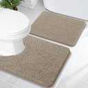 OLANLY Bathroom Rugs Sets 2 Piece, Soft Absorbent Chenille Bath Mats and U-Shaped Contour Toilet Mat Area Rug Set, Machine Washable Bath Carpet, Home Decor Accessories(24"x16"+24"x20", Warm Taupe)