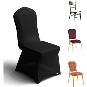 Trlyc 100 Pcs Spandex Chair Covers for Dining Chairs Stretch Polyester Dining Chairs Slipcovers for Wedding Party Decor Banquet Flat-Front Chair Cover (Black) (Black-for Banquet)
