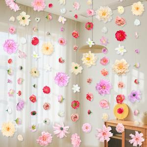 K KUMEED 6 PCS Artificial Rose Flowers Hanging Decorations,13 FT Dangling Fake Rose with Hooks Spring Party Decorations for Wedding Party Background Birthday Baby Shower Home Flower Garden Themed