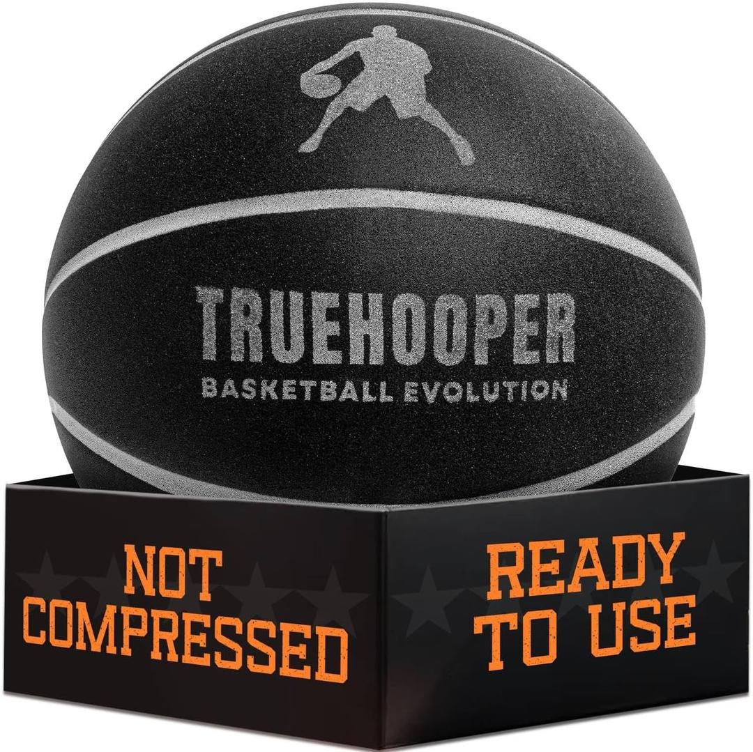 Silent Basketball – Size 7 Indoor Basketball (PRO Version) - Grooved Foam Ball for Quit Dribbling and Indoor Training – Higher Bounce Noiseless Ball - Non-Deforming Packaging (Black)