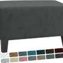 MAXIJIN Velvet Ottoman Slipcover Stretch Square Rectangle Footstool Slipcover Folding Storage Ottoman Covers for Living Room with Elastic Bottom (Ottoman Large, Gray)