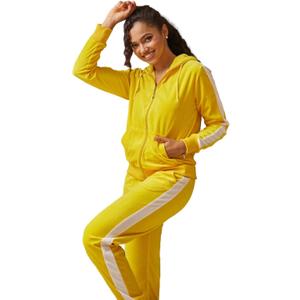 TanBridge 2 Piece Outfits Women's Velour Sweatsuits Long Sleeve Zip Up Hoodie Sweatpants Tracksuits for Women (Yellow, XXL)