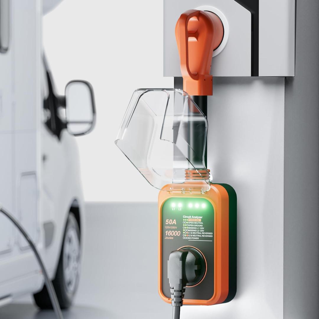 RV Surge Protector 50 Amp, 16000J Surge Protection RV Circuit Analyzer, 2025 Upgraded Voltage Protection RV Electrical with Waterproof Cover, RV Plug Adapter for Camping, Travel Trailers