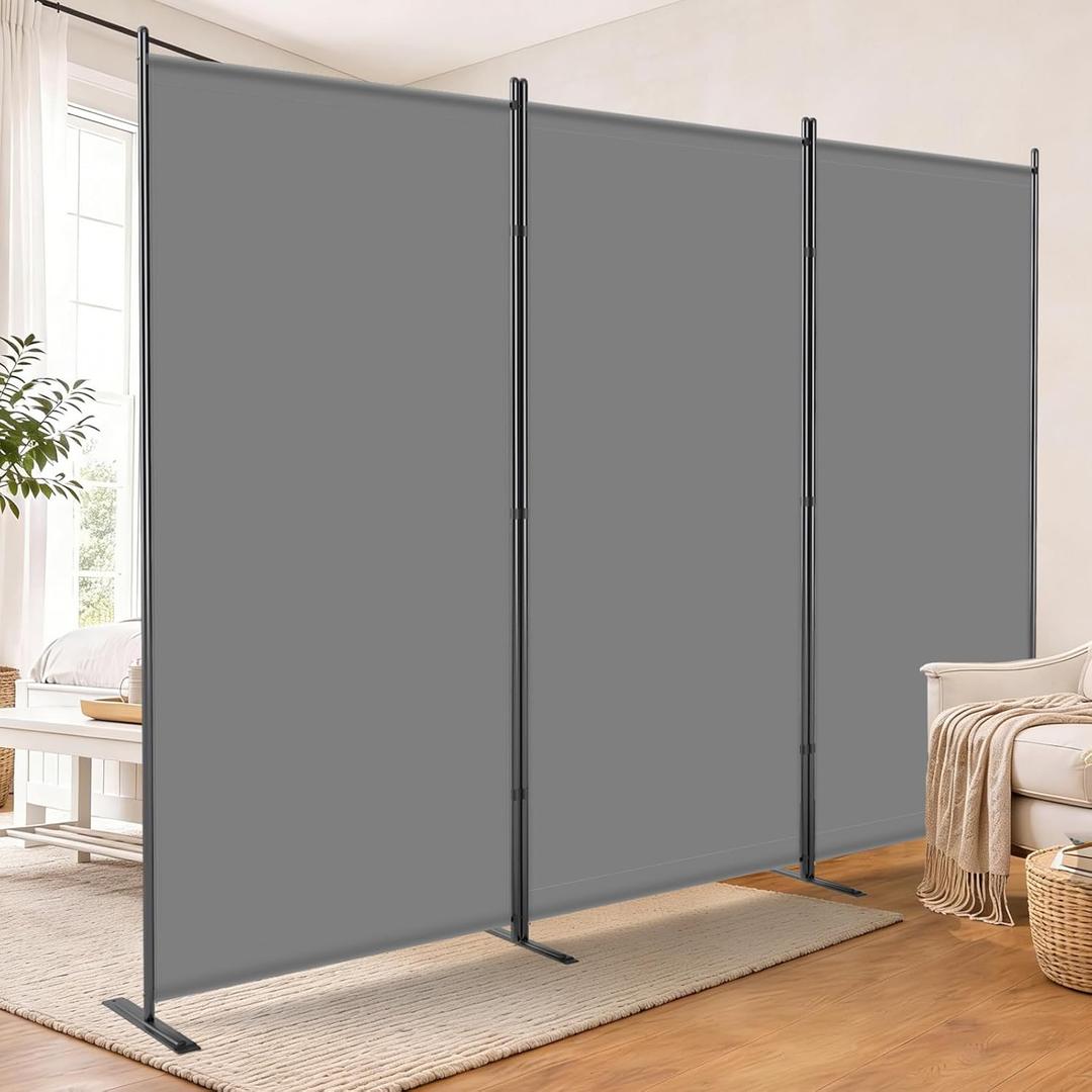AKTOP Room Divider 3 Panel, Folding Fabric Wall Divider for Room Separation, Portable Room Partitions and Dividers 103"W x 70''H, Freestanding Privacy Screen for Office, Dorm, Studio, Classroom, Grey