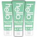 Hello Super Fresh Fluoride Free Toothpaste, Toothpaste for Bad Breath, Helps Remove Surface Stains, Natural Spearmint, 3 Pack, 4.7 Oz Tubes