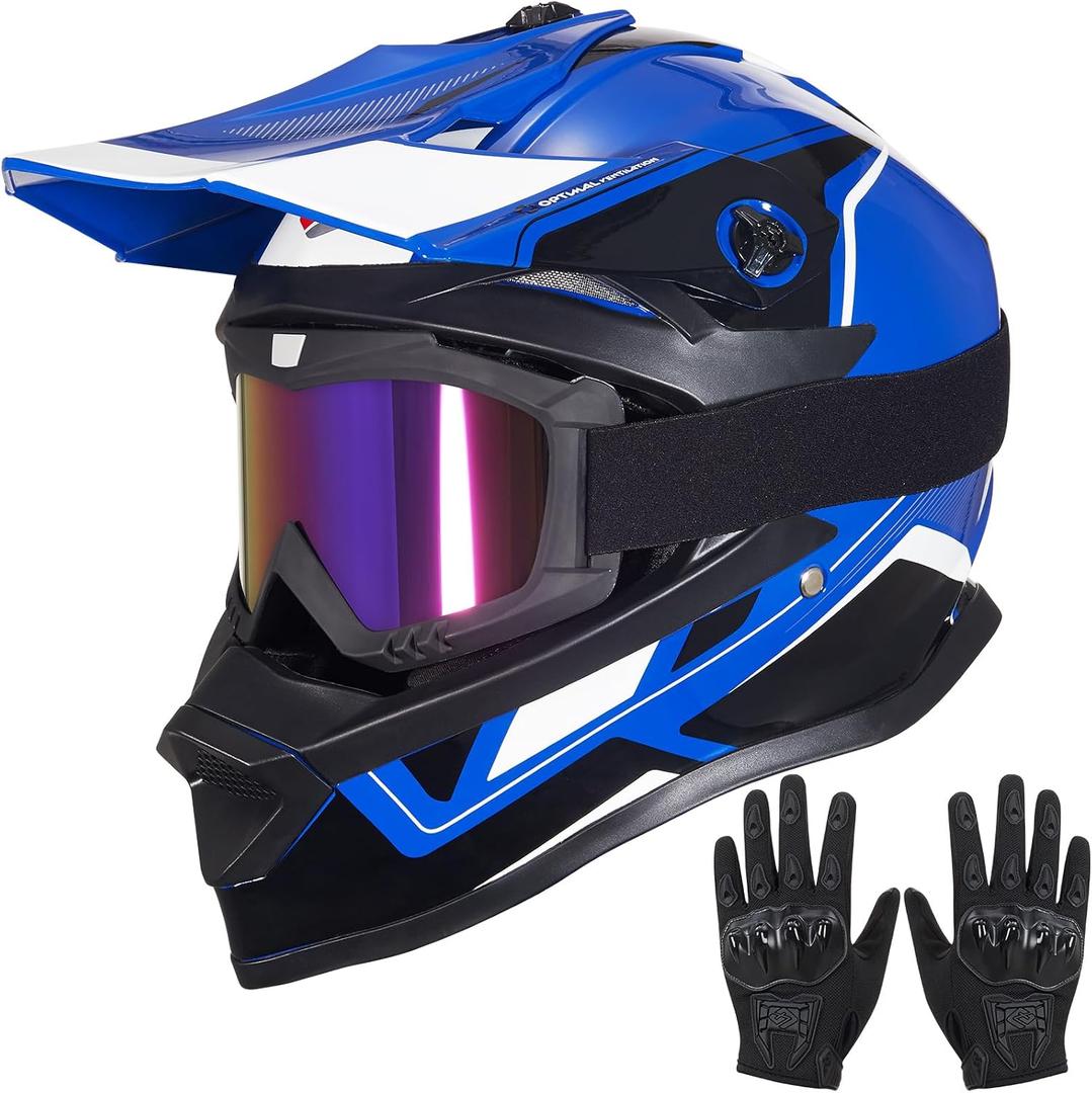 Youth Dirt Bike Helmets,MM605 Kids Full Face Motorcycle Helmet for Off-Road ATV UTV BMX Street Riding,Kids Motocross Helmet with Goggles Gloves, Medium