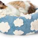 LE SURE Donut Cat Beds for Indoor Cats - Small Round Dog Bed for Calming Pets with Washable Cover, Cute Modern Puppy Beds with Jacquard Shaggy Plush & Anti Slip Bottom, 20 Inch, Blue