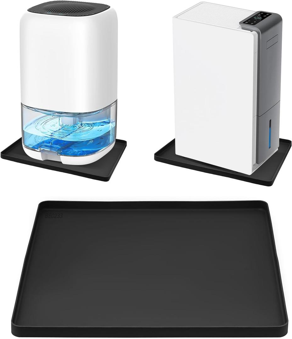Dehumidifier Drip Pan, 18''x15'' Humidifier Drip Pan, Prevent Water Leakage and Protect Floor & Carpet, Non-Slip & Leak-Proof Silicone Mat with Raised Edge, for Under Dehumidifier and Humidifier Mat (Black)