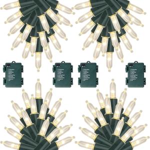 Joliyoou 4 Packs Total 200 LEDs 64ft Warm White Christmas String Lights, Battery Operated Christmas Mini String Lights with 8 Lighting Modes, Indoor Outdoor LED Xmas Fairy String Lights with Timer