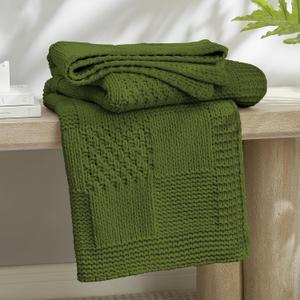 Amlie Home Checkered Chenille Knit Throw Blanket for Couch, Classic Texture Decorative Soft Blanket for Sofa, Chair & Bedroom, 50"x60", Olive Green