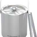 Small Ice Bucket with Lid and Tongs,1.3L Portable Mini Double Walled Ice Cube Bucket for Cocktail Bar Stainless Steel Cute Insulated Ice Buckets for Parties