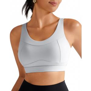 RUNNING GIRL High Impact Sports Bras for Women,Racerback Running Bra Workout Crop Tank Tops Longline Sports Bra Push up (Gray, M)