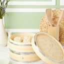 Juvale 2-Tier Steamer Pot Insert with Steel Rings - 10" x 6.5", Beige - Bamboo & Steel Stackable Basket for Rice & Dumpling Steamer for Vegetables