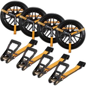 4 Pack Ratchet Car Tie Down Strap with Flat Hooks 2" x 126' Heavy Duty 10,000lbs Min Break Strength Tire Straps for Truck & Trailer by KODIAK STRAPS