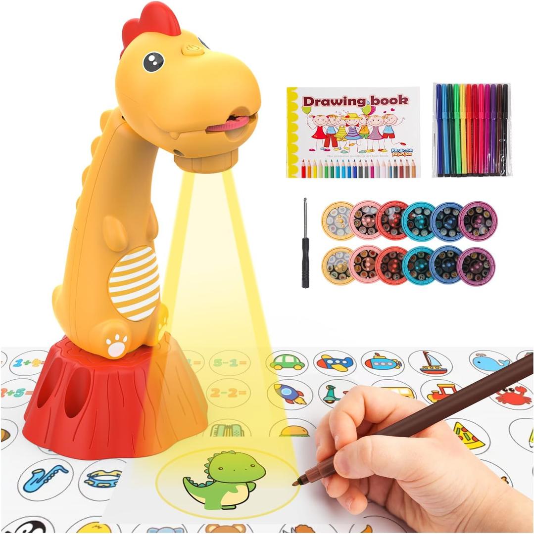 Drawing Projector for Kids,Tracing and Drawing Projector with 96 Slide Cartoon Patterns and 12 Color Brushes,Smart Art Sketcher Projector for 3+ Year Old Girls & Boys (Yellow)