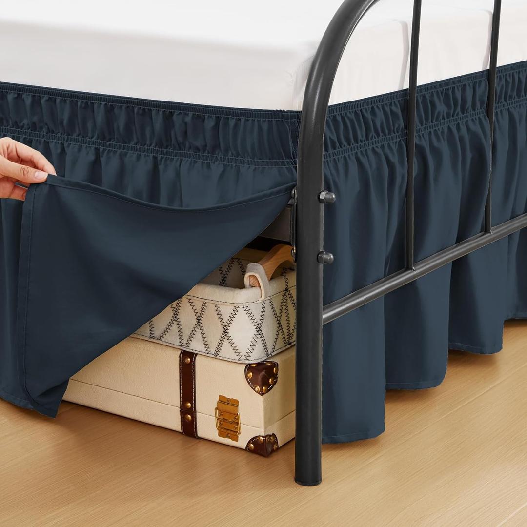 Navy Blue Bed Skirts with Split Corners Full Size 15 Inch Drop,Elastic Bed Skirting Wrap Around, Easy to Install Dust Ruffles Soft Fabric,Machine Washable bedskirts for Metal Frame