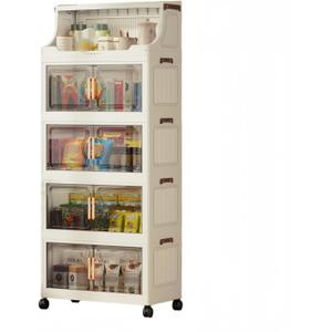 217QT Stackable Storage Bins with Lids & Rack, 5 Tier Large Capacity Foldable Storage Cabinet, Clear Collapsible Pantry Organizer for Home, Kitchen, Bathroom, Dorm, Office, Clear, 5 Tier 43.5QT