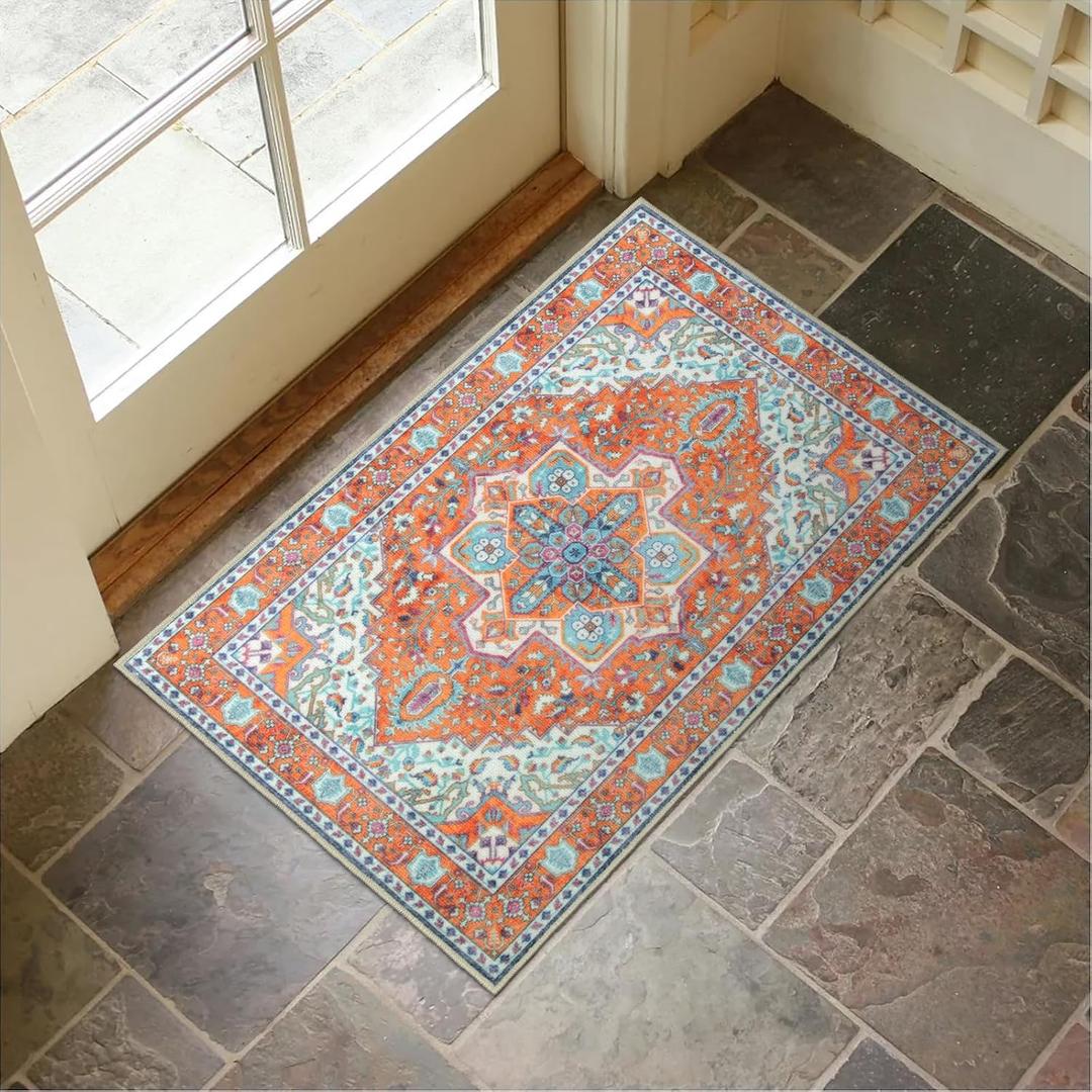 Collive Washable Indoor Doormat, Non Slip Retro Floor Mat 20" x 32" Small Rug Quick Absorbent Entrance Distressed Front Door Mat, Welcome Mats Entryway Rug Doormats for Kitchen Home Bathroom