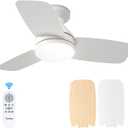 Amico Ceiling Fans with Lights, 30 inch Low Profile Ceiling Fan with Light and Remote Control, Flush Mount, Reversible, 3CCT, Dimmable, Noiseless, White Ceiling Fan for Bedroom, Indoor/Outdoor Use