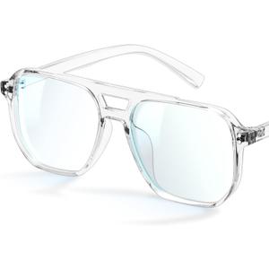 Livho Retro Aviator Blue Light Blocking Glasses for Women Men with Soft Case, Trendy Rectangle Computer Eyeglasses (Transparent)