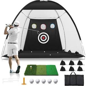 Golf Practice Net with Mat 10x7ft, Hitting Net for Backyard Outdoor Driving & Chipping, Heavy Duty Training Equipment for Home Garage Setup, Portable Golf Net with Target for Men Dad Gift